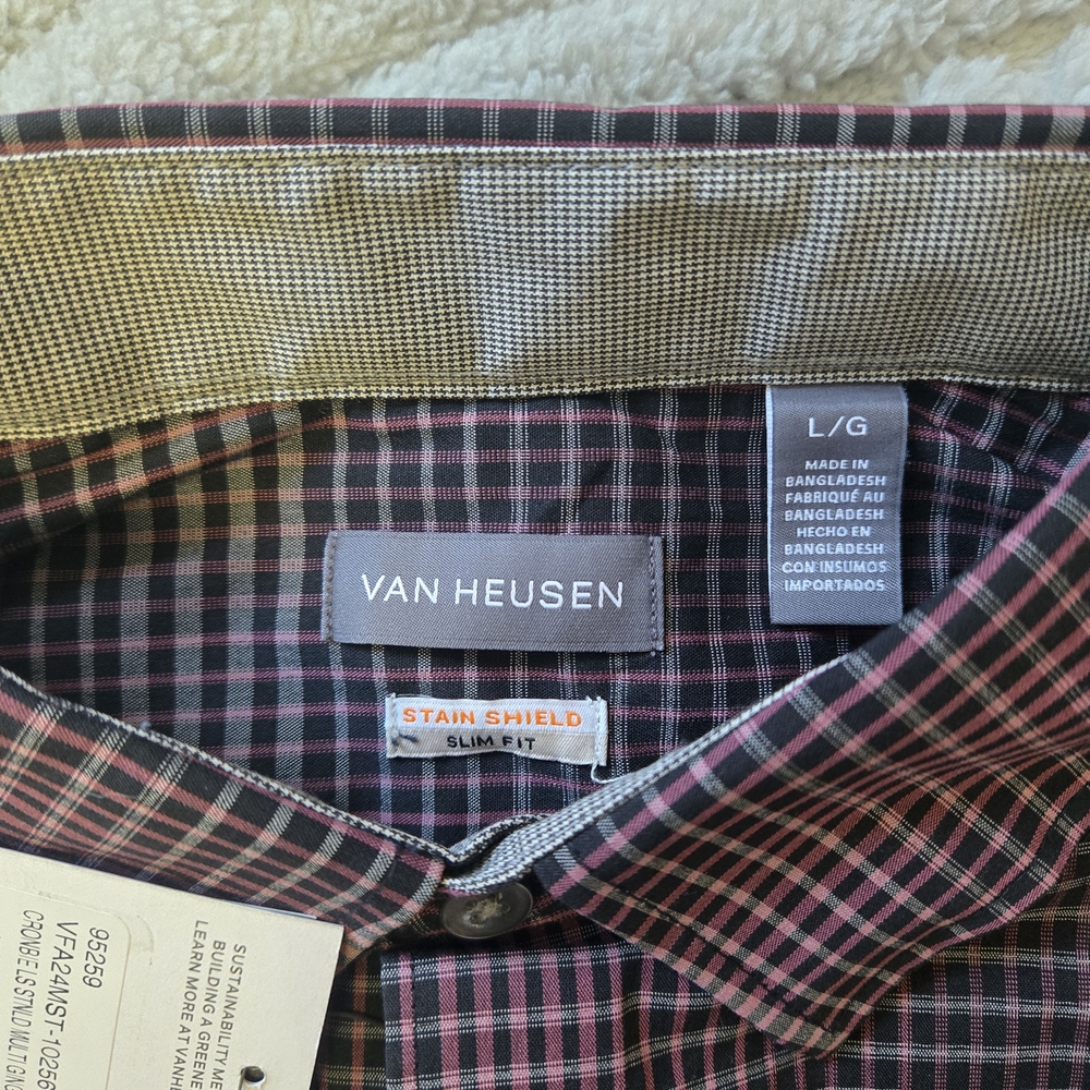 Van Heusen Men's Purple and Black Plaid Button Up Shirt Size Large NWT - Picture 3 of 9
